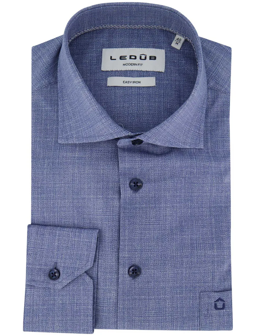 Ledub overhemd blauw geprint modern fit