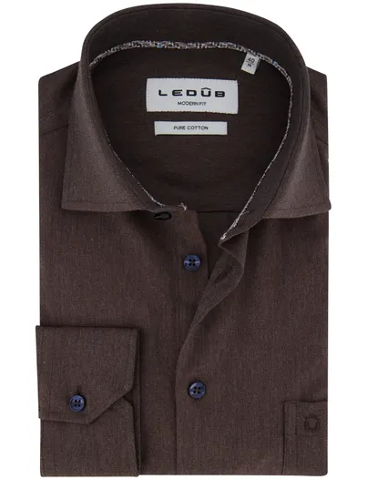 Ledub Ledub modern fit overhemd bruin katoen
