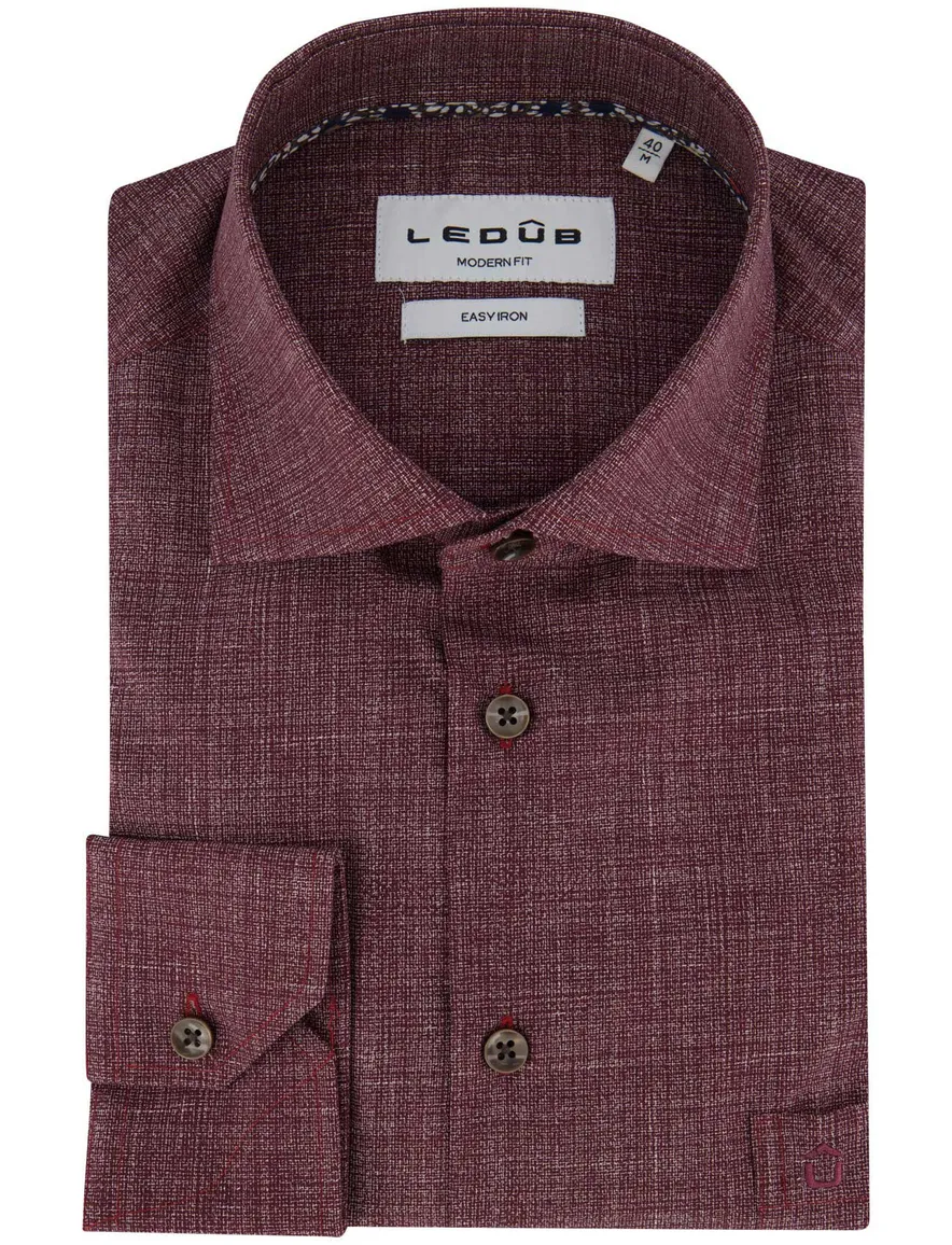 Ledub overhemd aubergine katoen modern fit