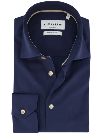 Ledub Ledub overhemd donkerblauw modern fit katoen