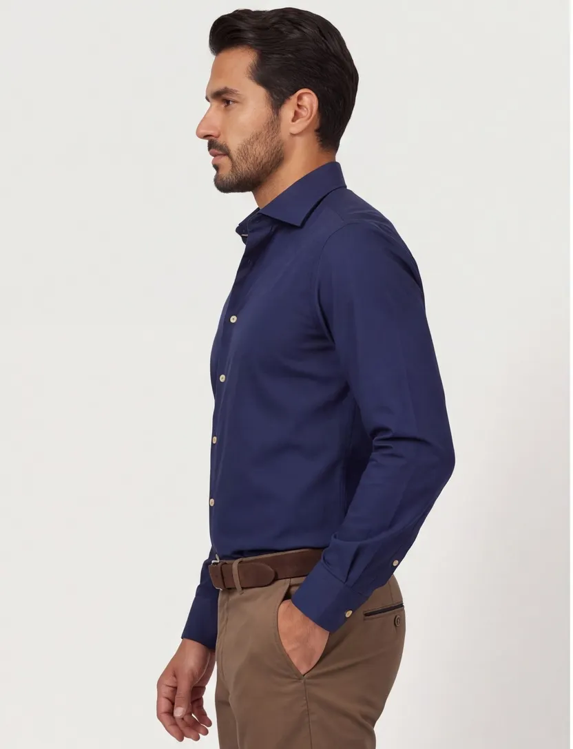Ledub overhemd donkerblauw modern fit katoen
