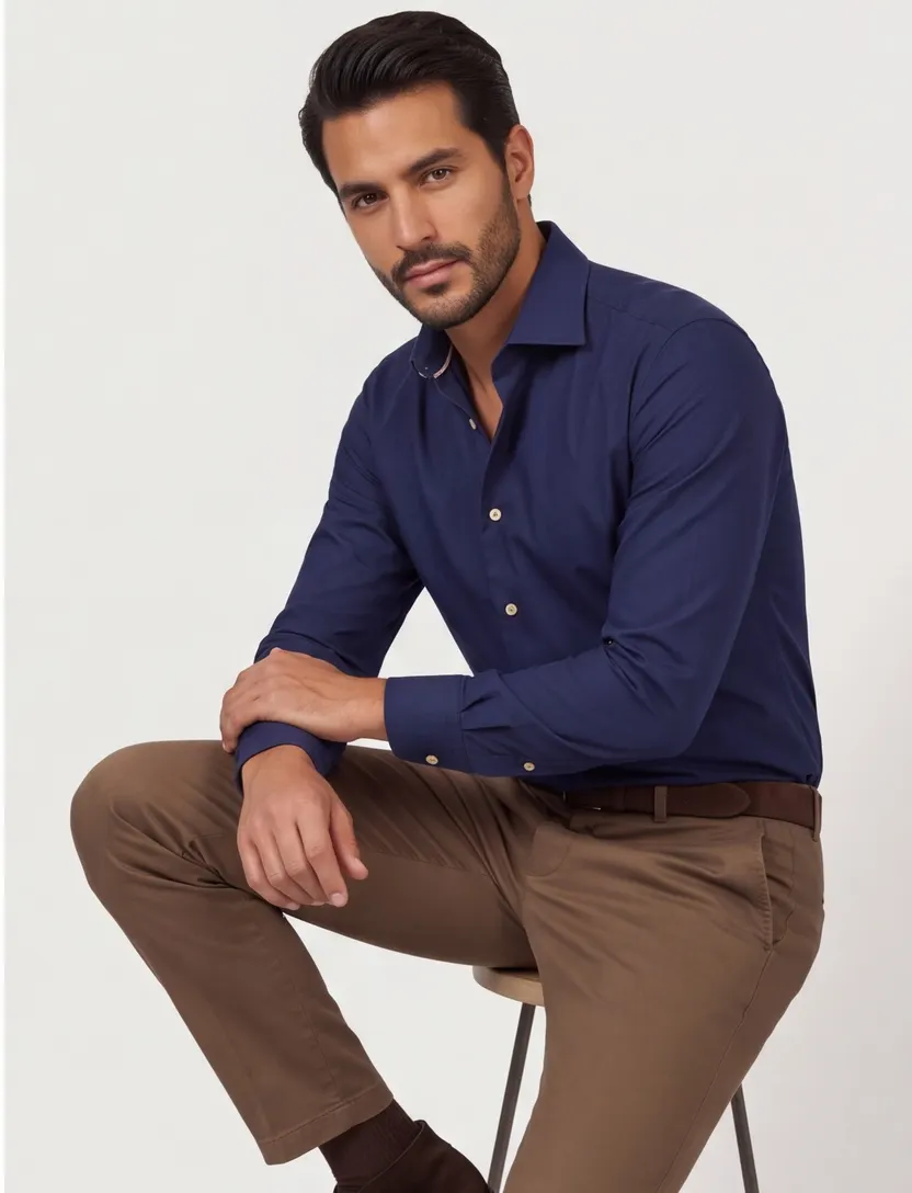 Ledub overhemd donkerblauw modern fit katoen