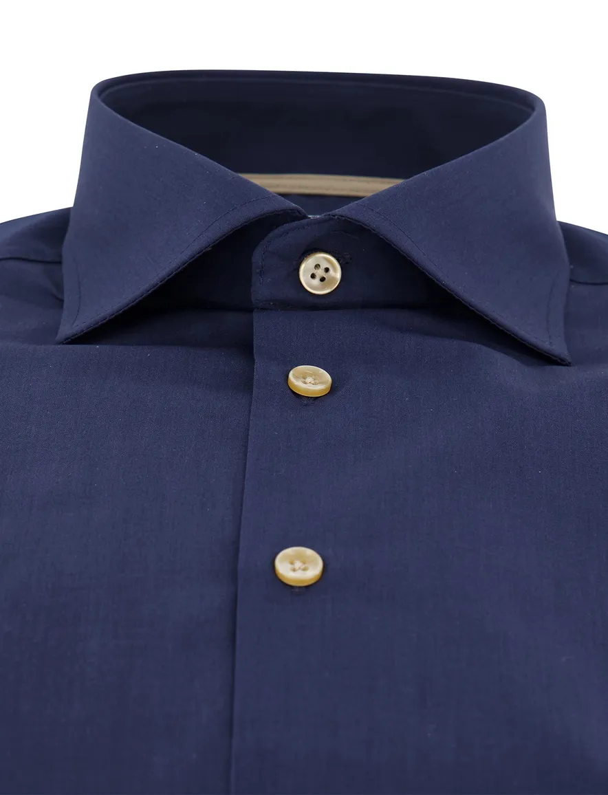 Ledub overhemd donkerblauw effen normale fit