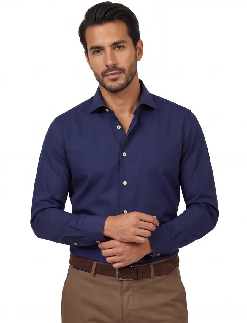 Ledub overhemd donkerblauw modern fit katoen