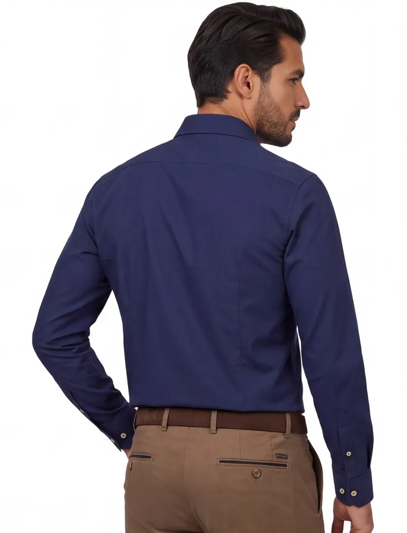 Ledub overhemd donkerblauw modern fit katoen
