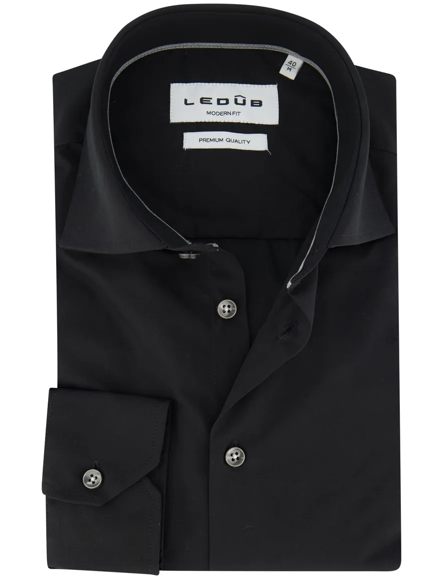 Ledub overhemd modern fit zwart katoen
