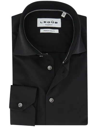 Ledub Ledub zwart overhemd modern fit effen