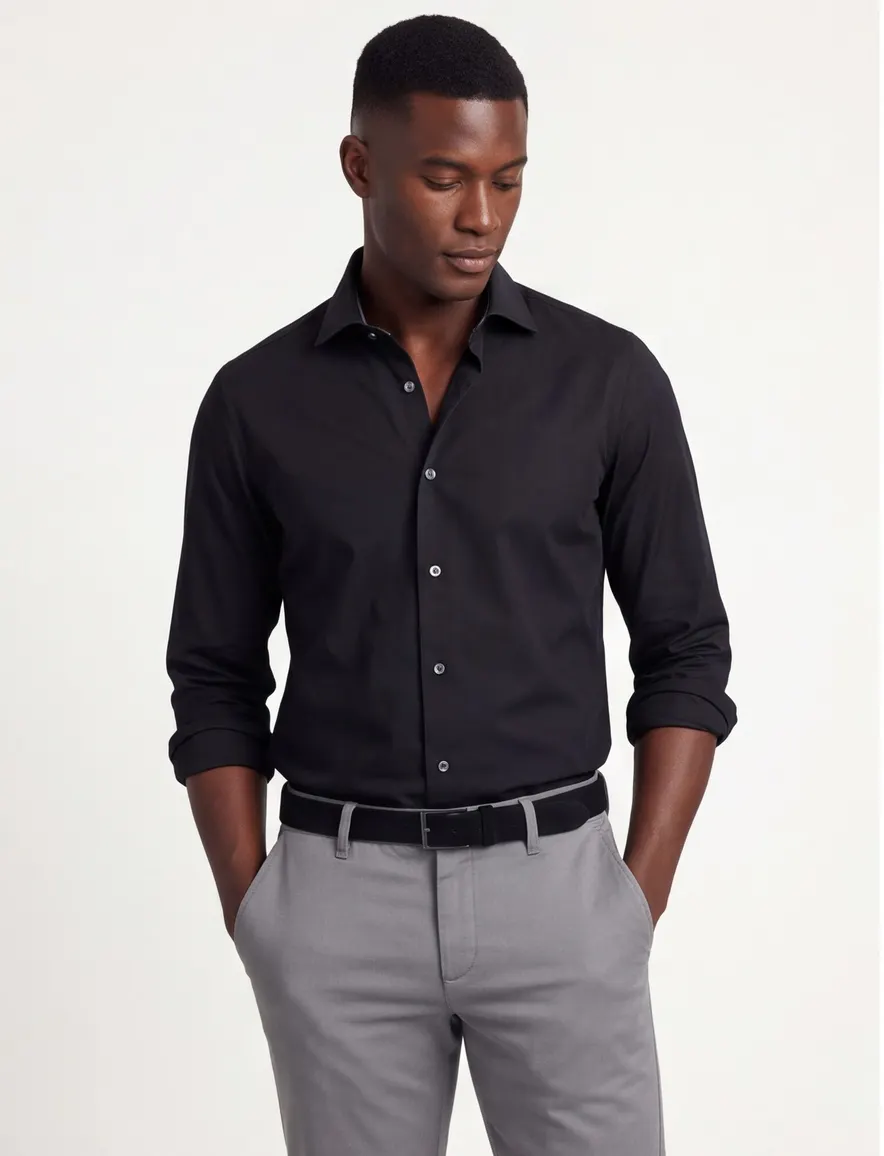 Ledub overhemd modern fit effen zwart