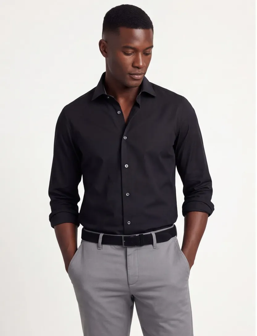 Ledub zwart overhemd modern fit effen