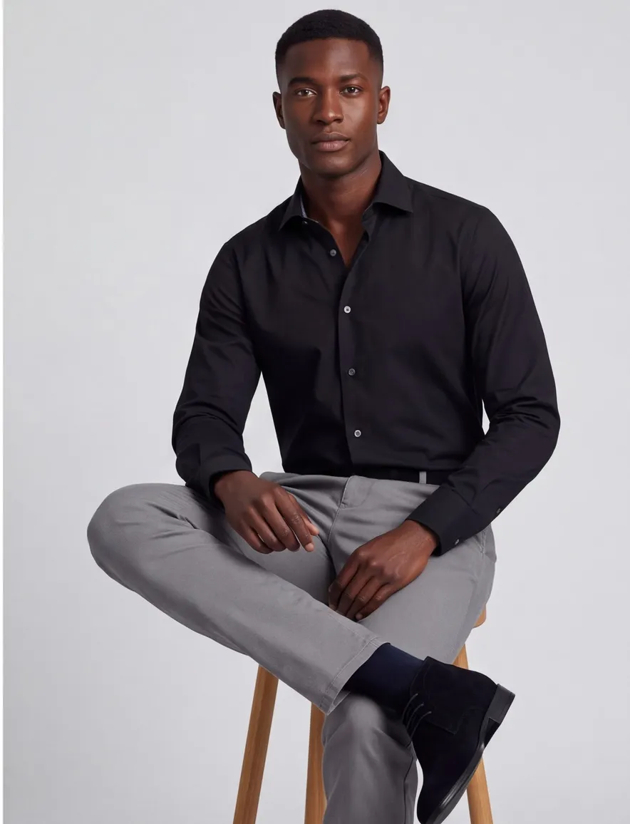 Ledub overhemd modern fit effen zwart