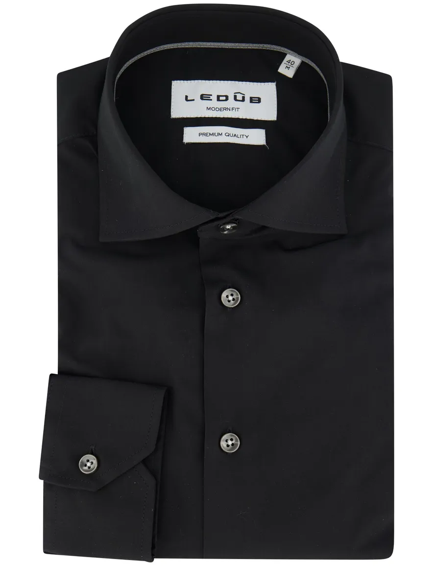 Ledub overhemd modern fit zwart katoen