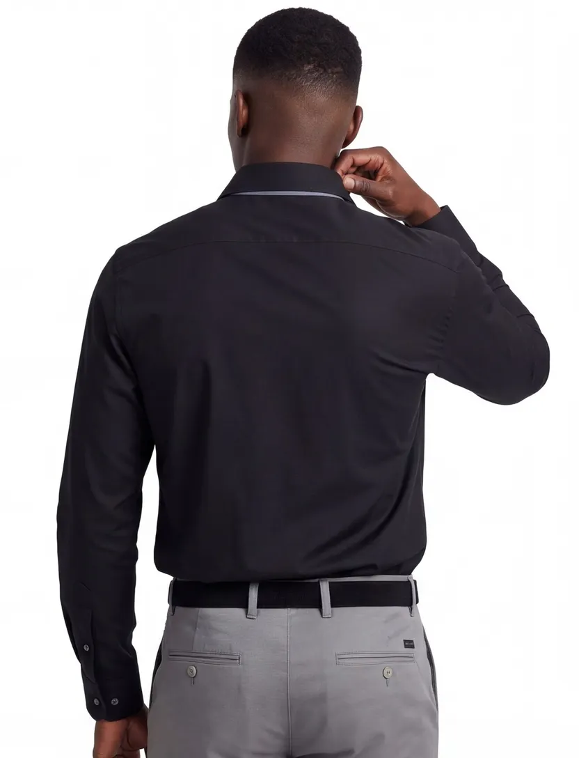 Ledub zwart overhemd modern fit effen
