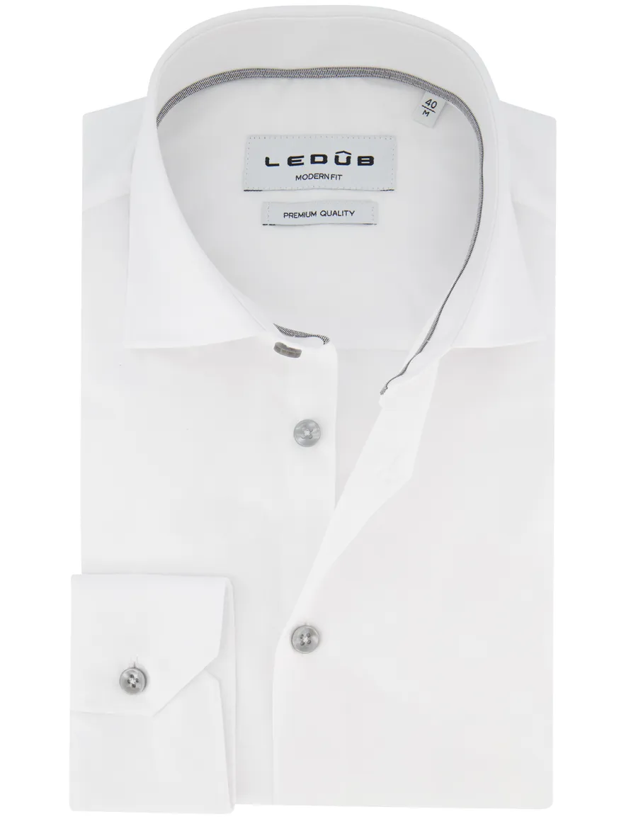 Ledub overhemd modern fit wit katoen