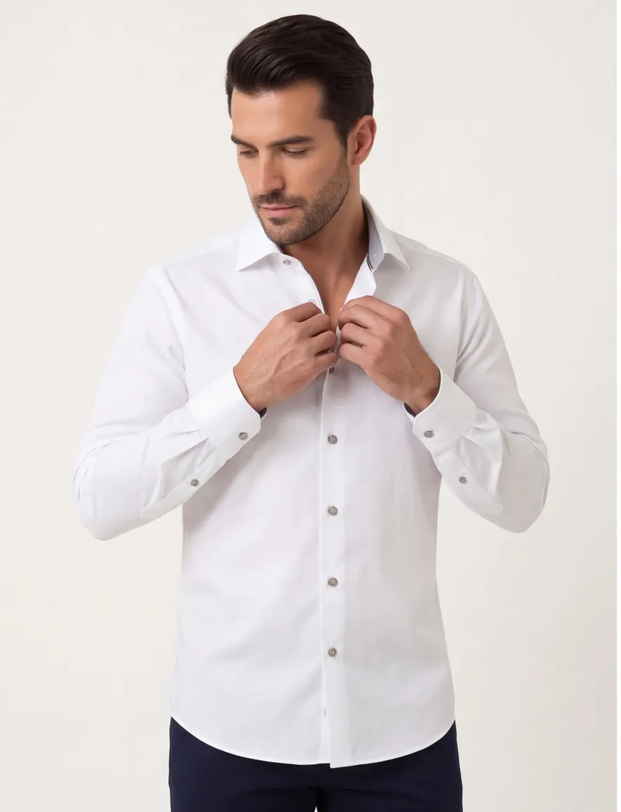 Ledub overhemd modern fit wit katoen