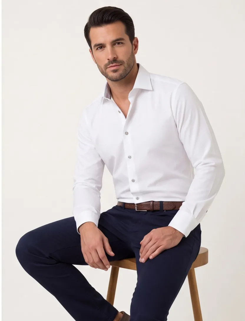 Ledub overhemd wit katoen modern fit