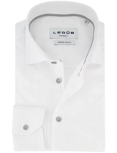 Ledub Ledub overhemd modern fit wit effen