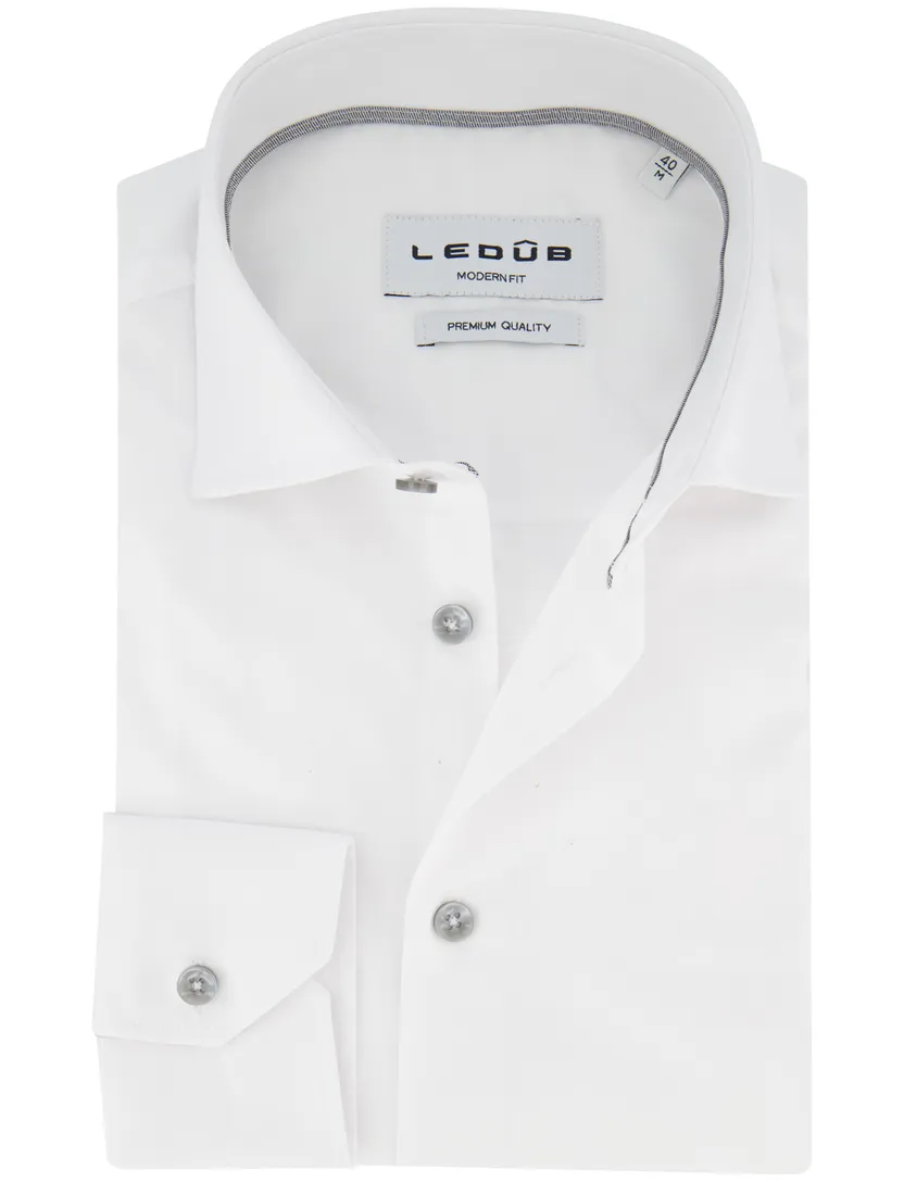 Ledub overhemd modern fit wit katoen
