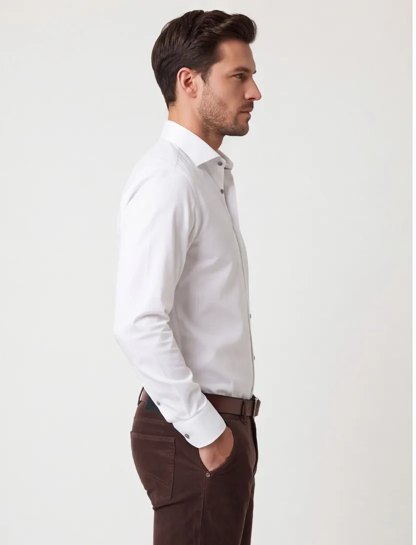 Ledub overhemd modern fit wit katoen