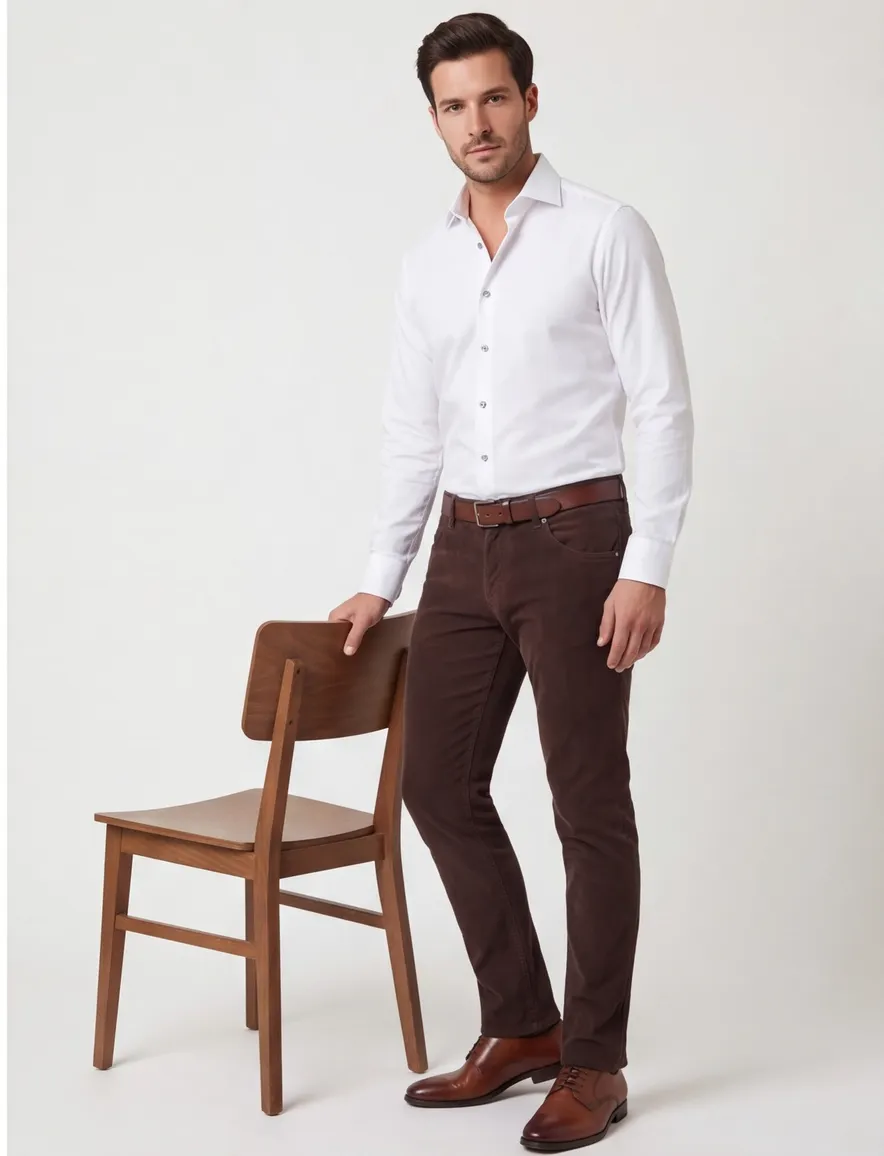 Ledub overhemd modern fit wit effen