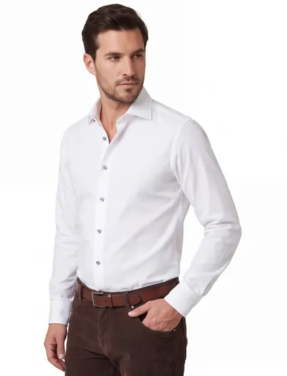Ledub Ledub overhemd modern fit wit effen