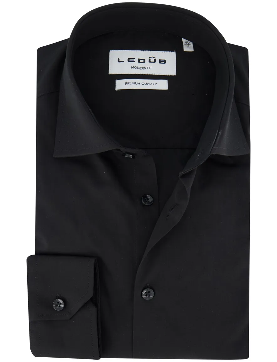 Ledub modern fit zwart overhemd katoen