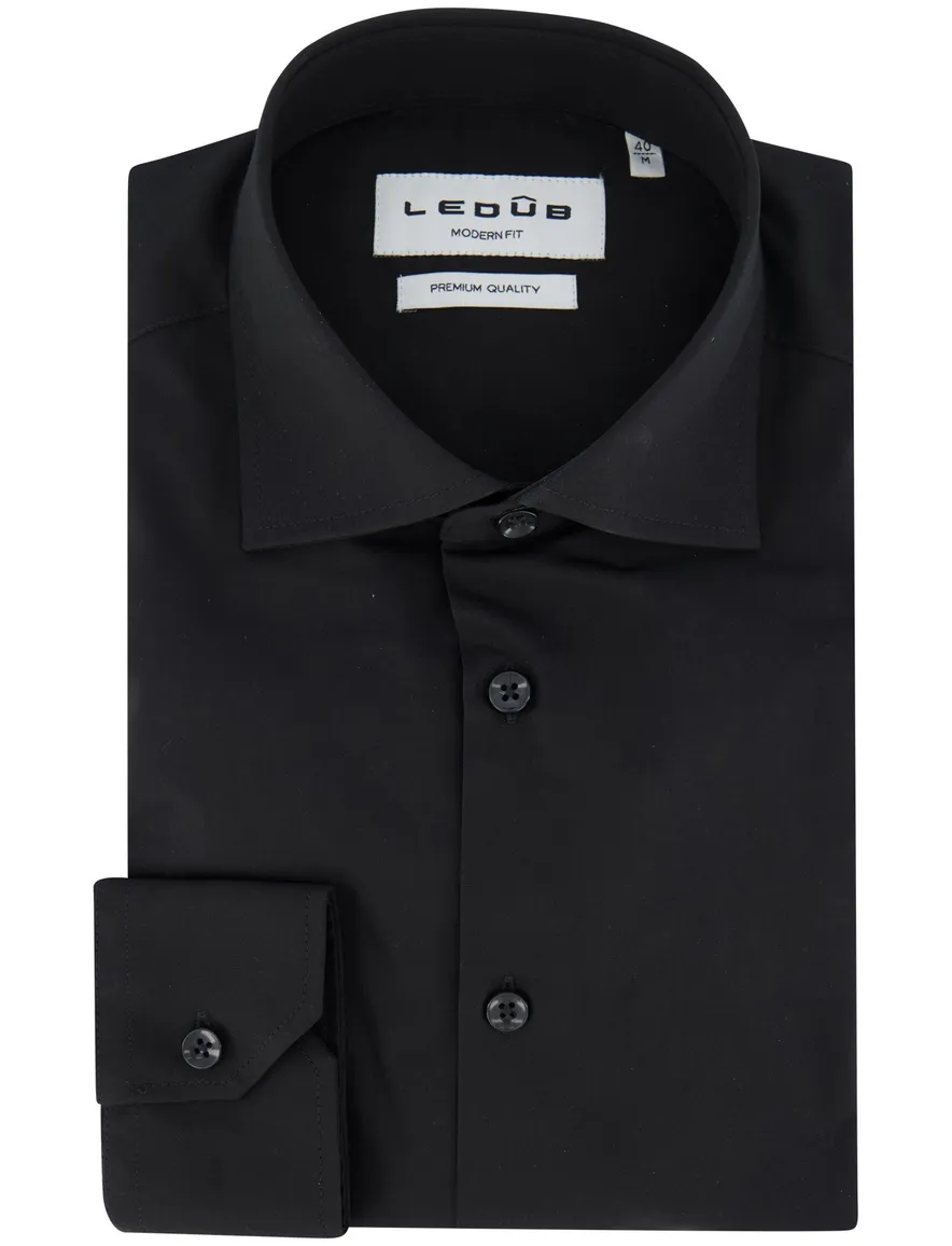 Ledub modern fit zwart overhemd katoen