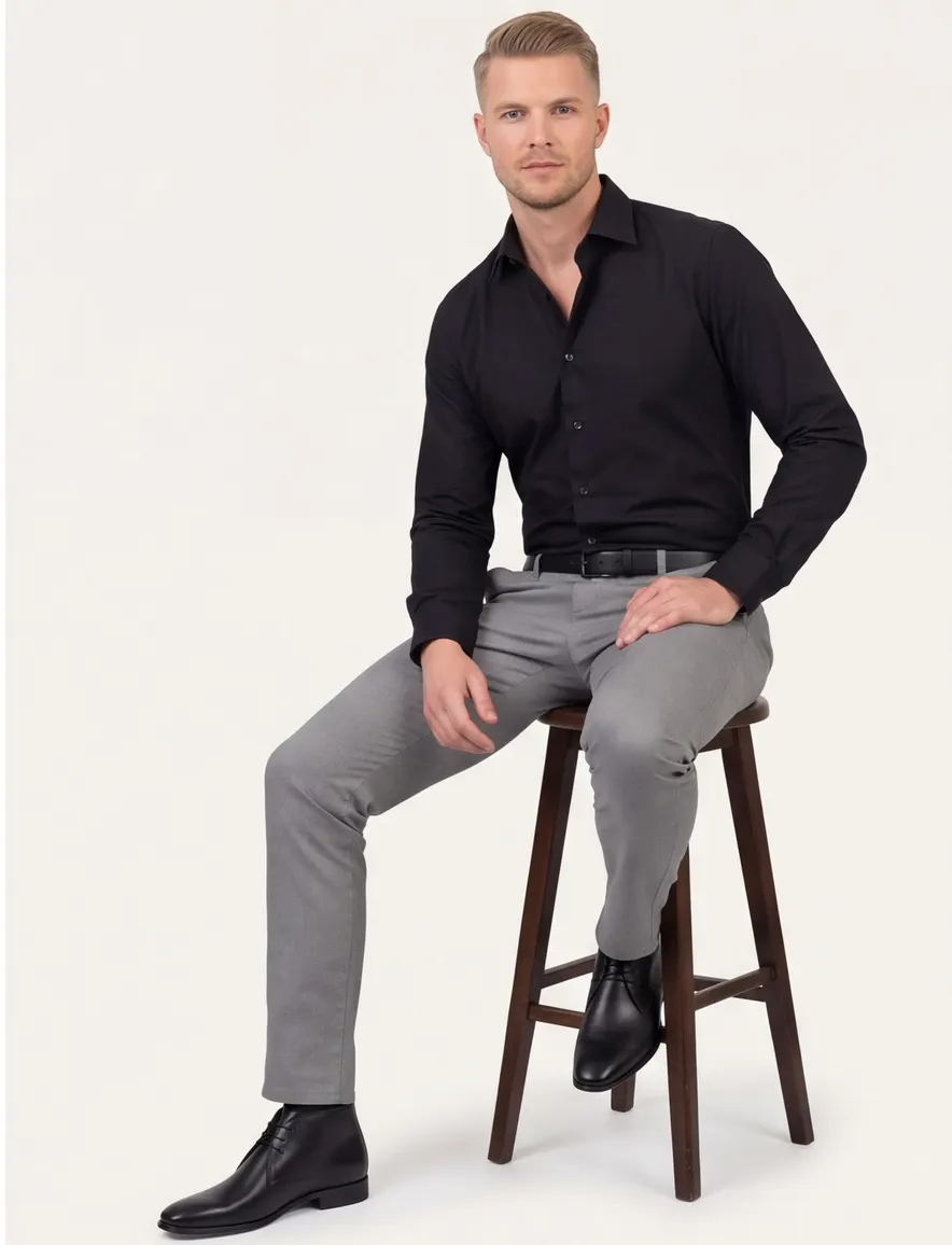 Ledub overhemd zwart effen modern fit katoen