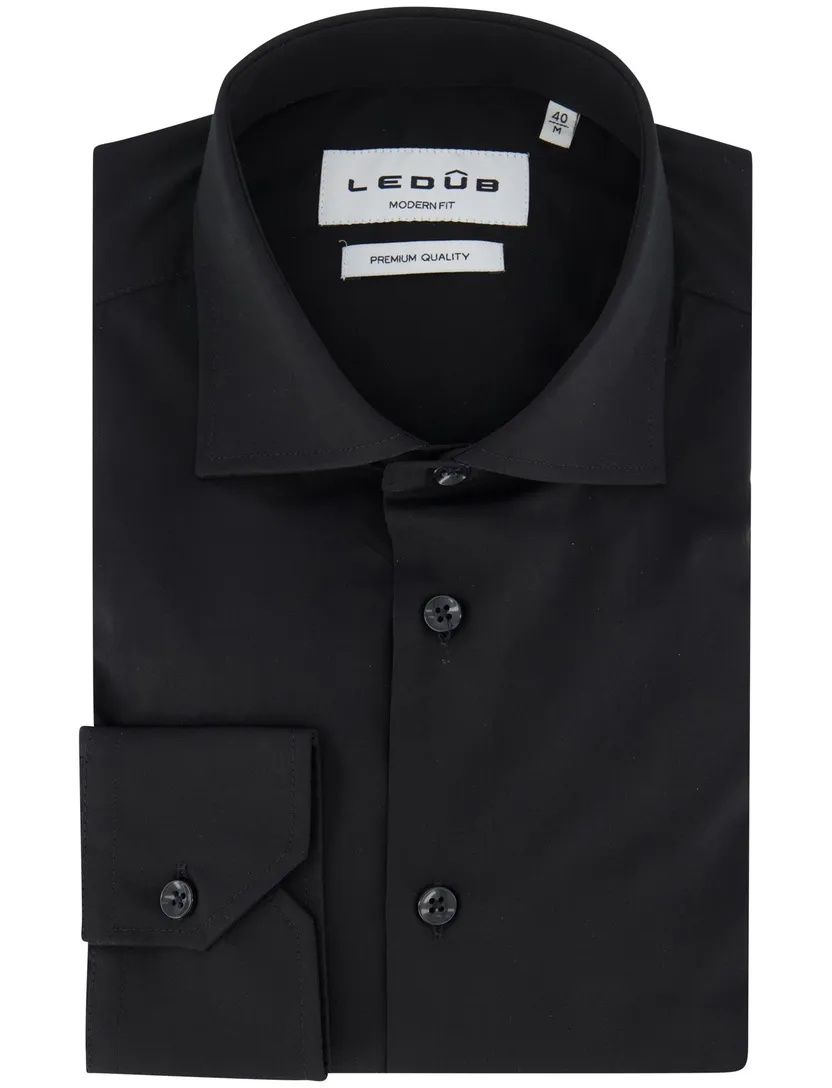 Ledub overhemd zwart effen katoen