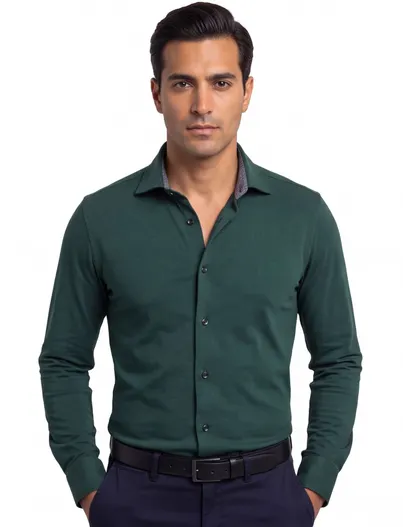 Ledub Ledub overhemd modern fit groen katoen