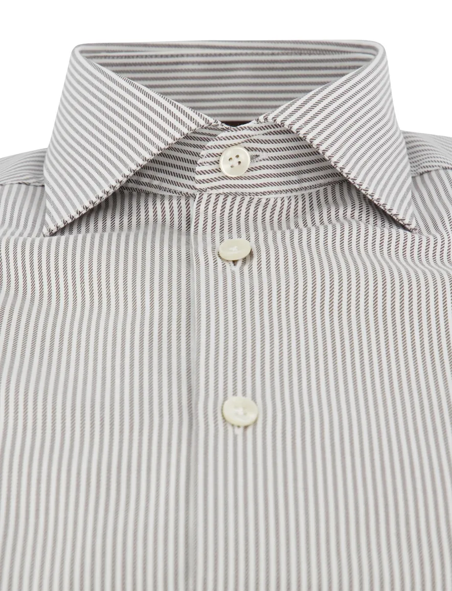 Overhemd John Miller Tailored Fit ml 5 bruin gestreept