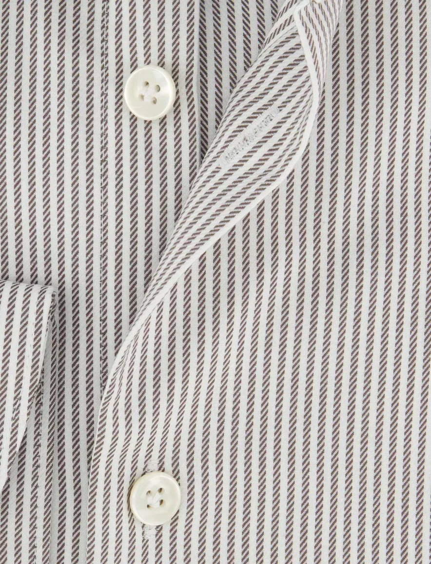 Overhemd John Miller Tailored Fit ml 5 bruin gestreept