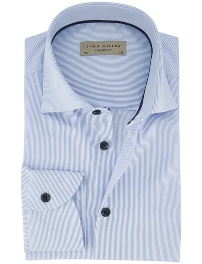 John Miller Overhemd John Miller Tailored Fit lichtblauw wit gestreept katoen