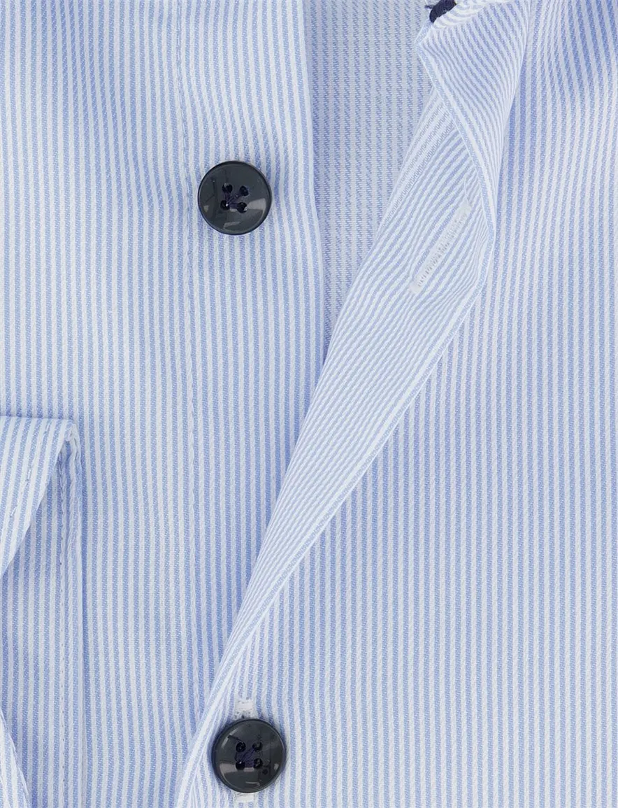 John Miller Tailored Fit Overhemd lichtblauw wit katoen gestreept
