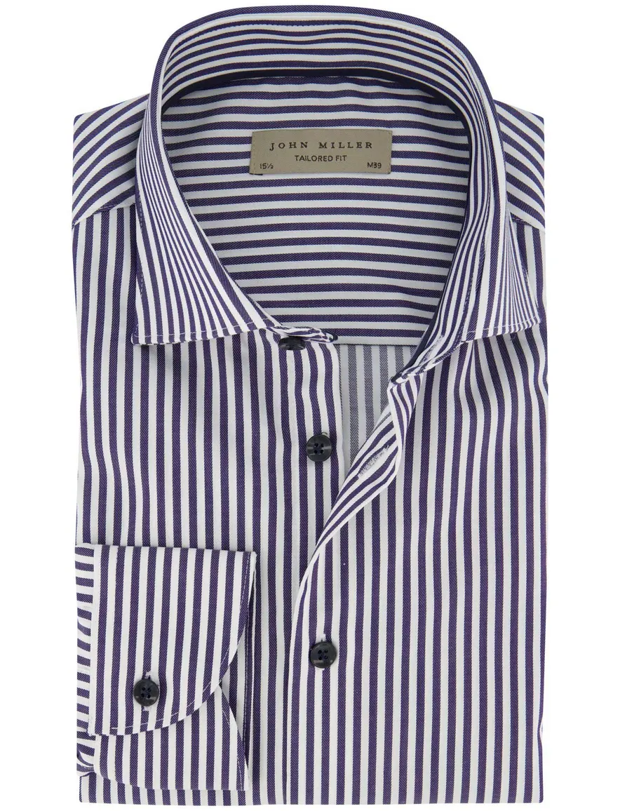 John Miller overhemd donkerblauw wit