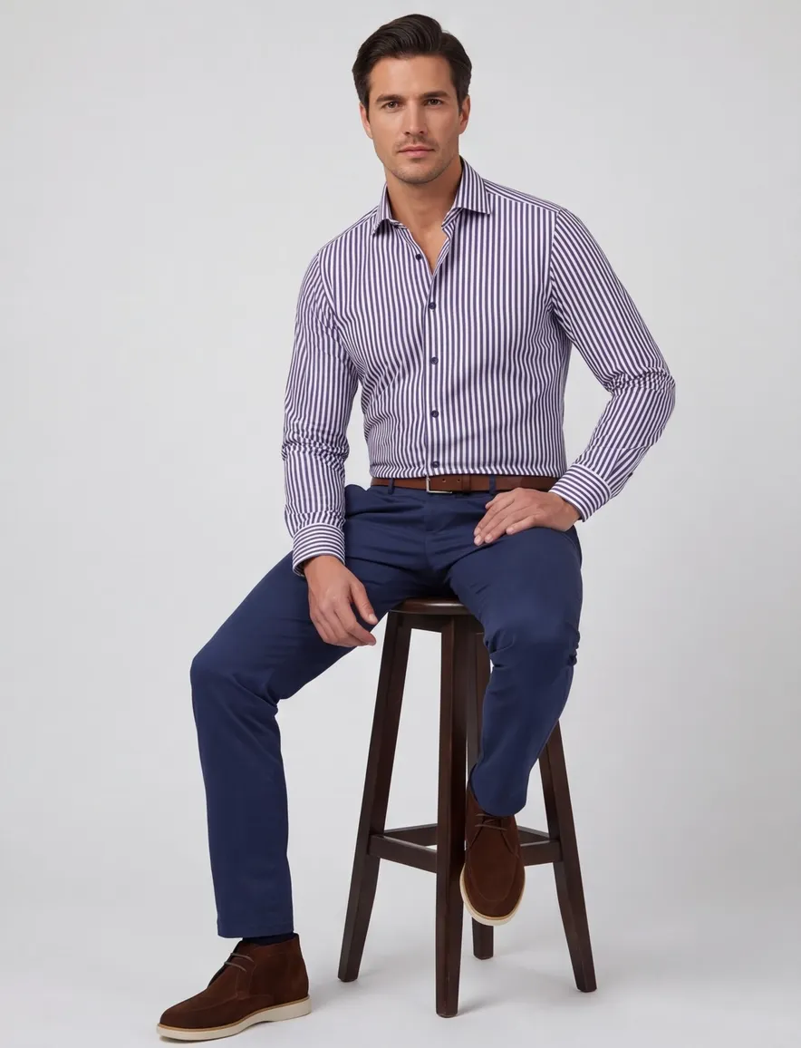 John Miller overhemd donkerblauw wit