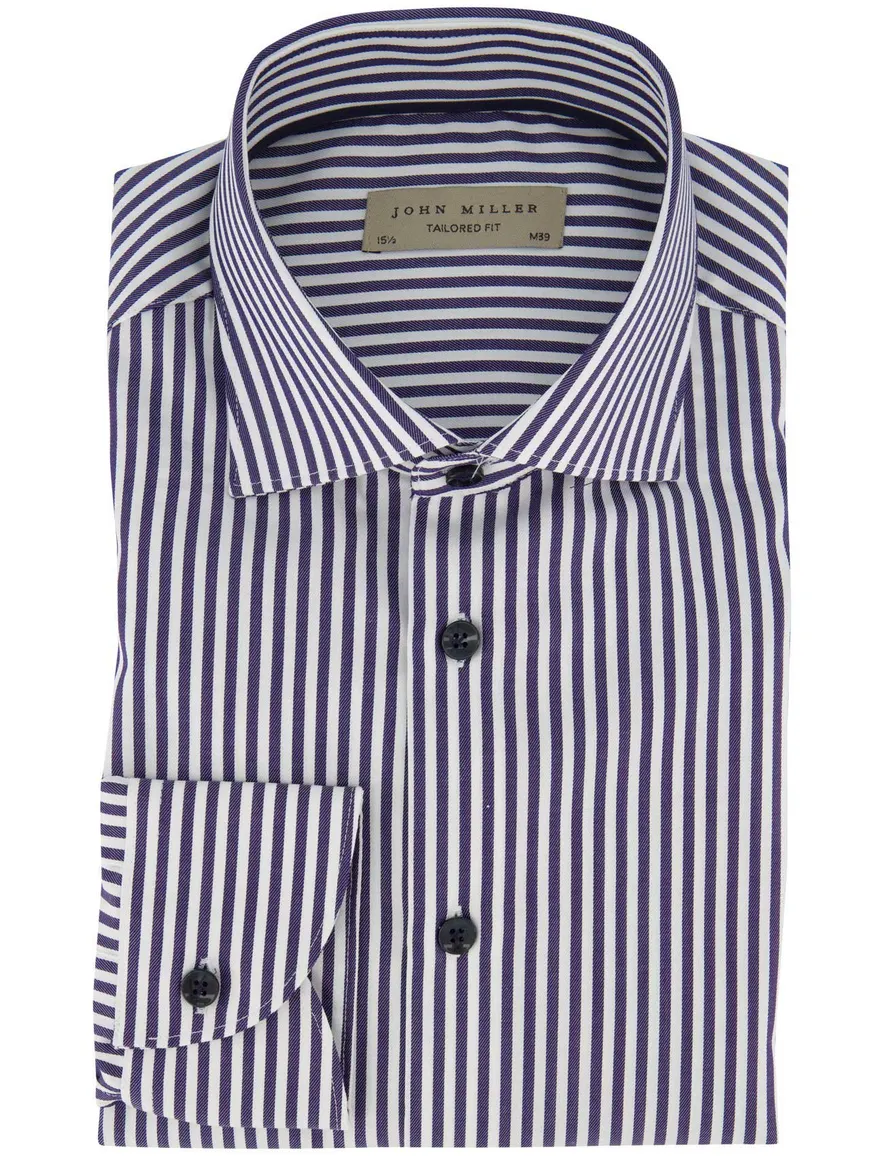 John Miller overhemd donkerblauw wit