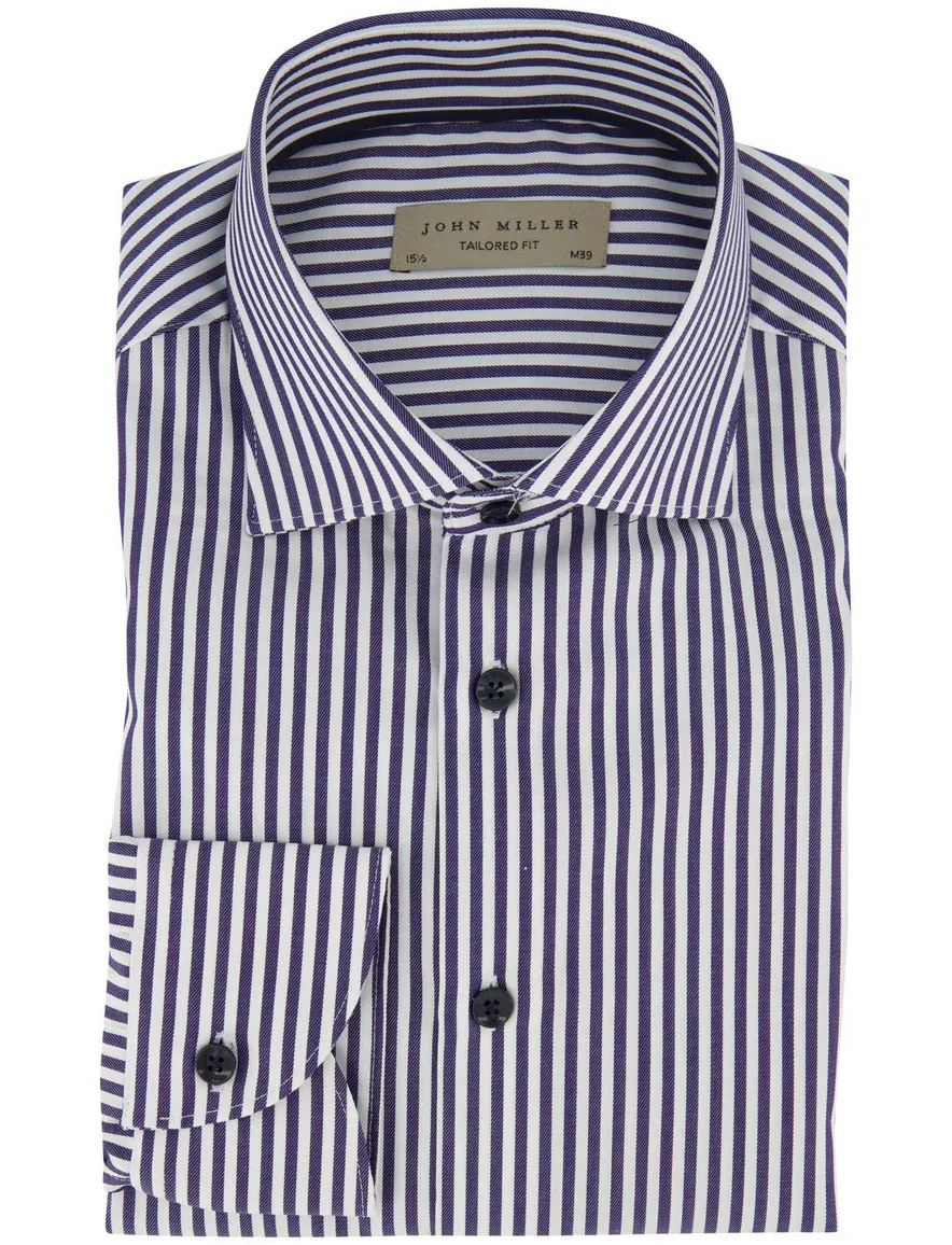 Overhemd John Miller ml 5 navy gestreept