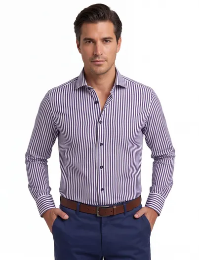 John Miller Overhemd John Miller ml 5 navy gestreept