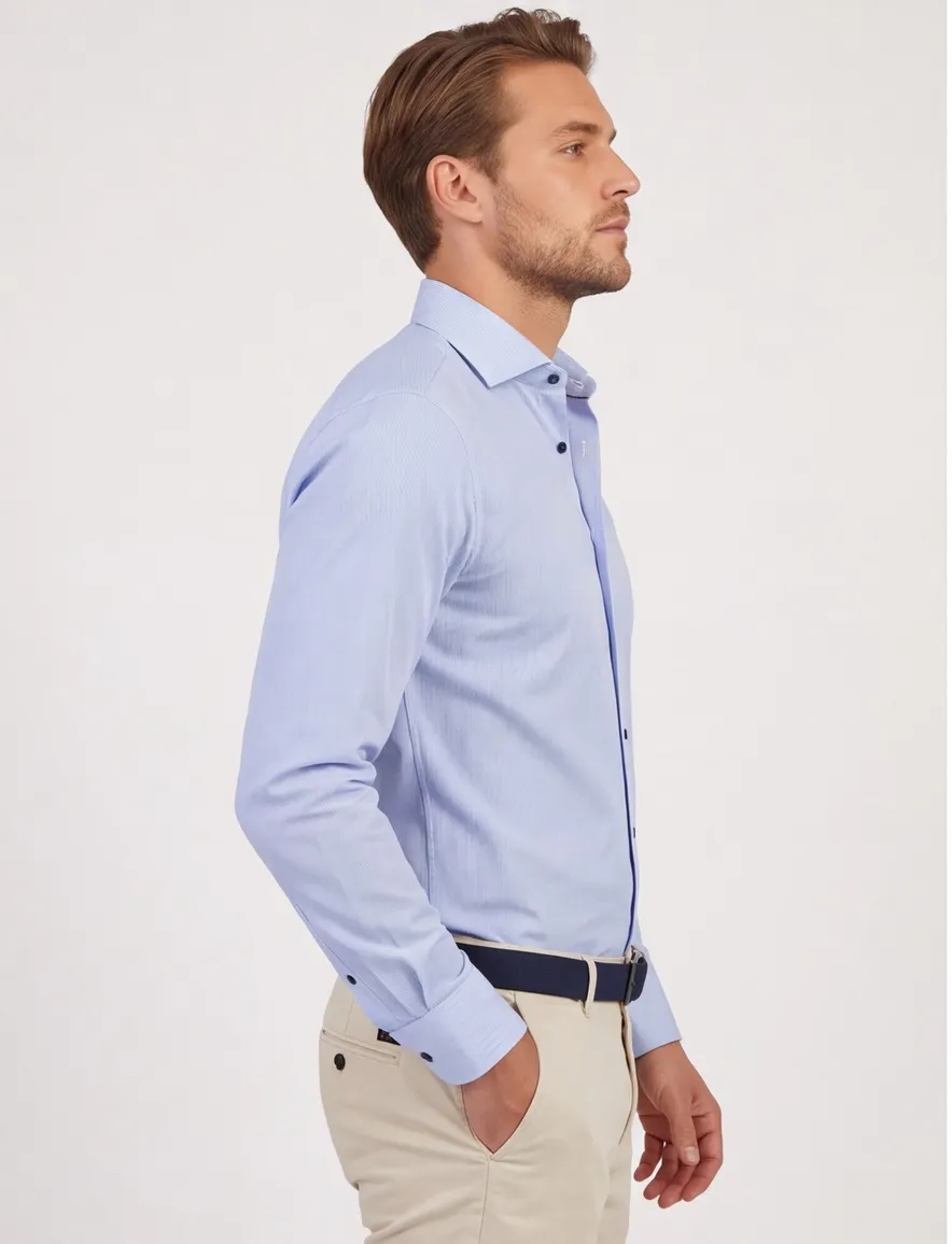 Overhemd John Miller Tailored Fit ml 7 lichtblauw gestreept