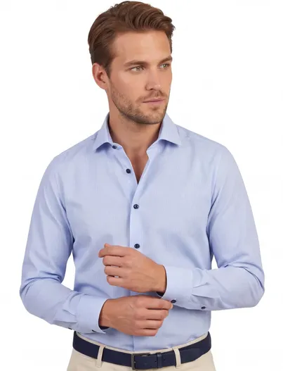 John Miller Overhemd John Miller Tailored Fit ml 7 lichtblauw gestreept