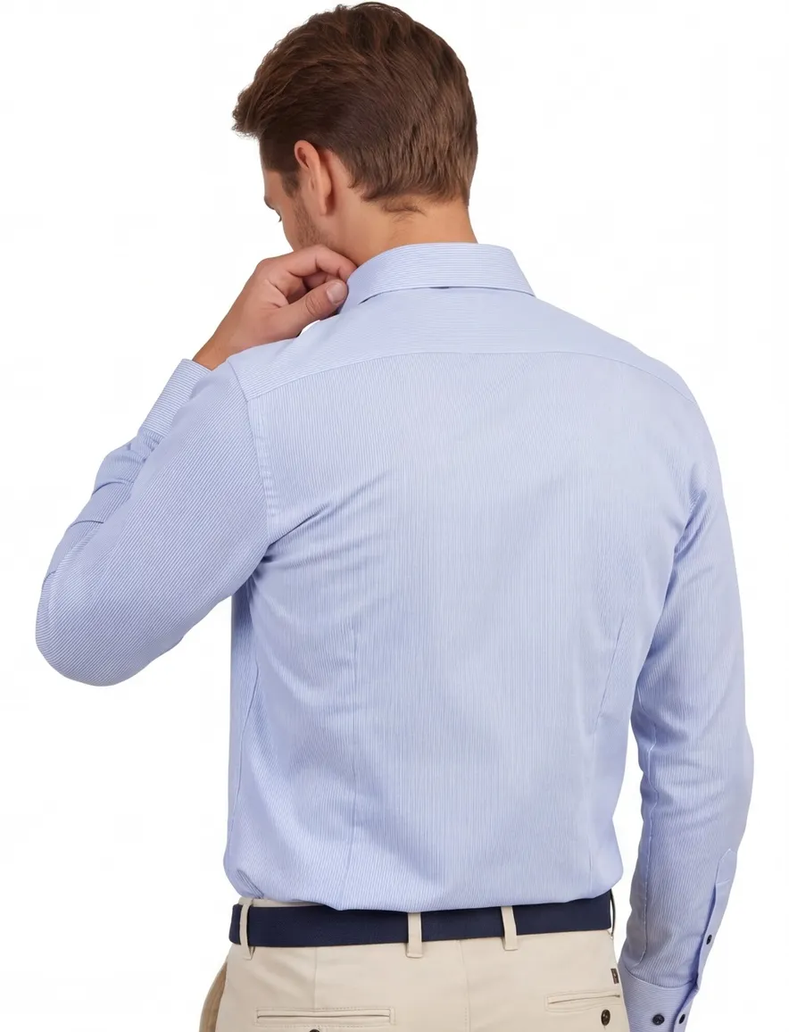 Overhemd John Miller Tailored Fit ml 7 lichtblauw gestreept