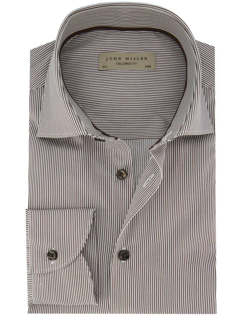 Bruin wit gestreept John Miller overhemd ml 7