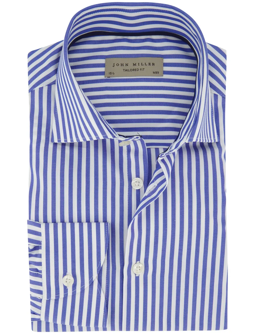Overhemd John Miller mouwlengte 7 blauw gestreept
