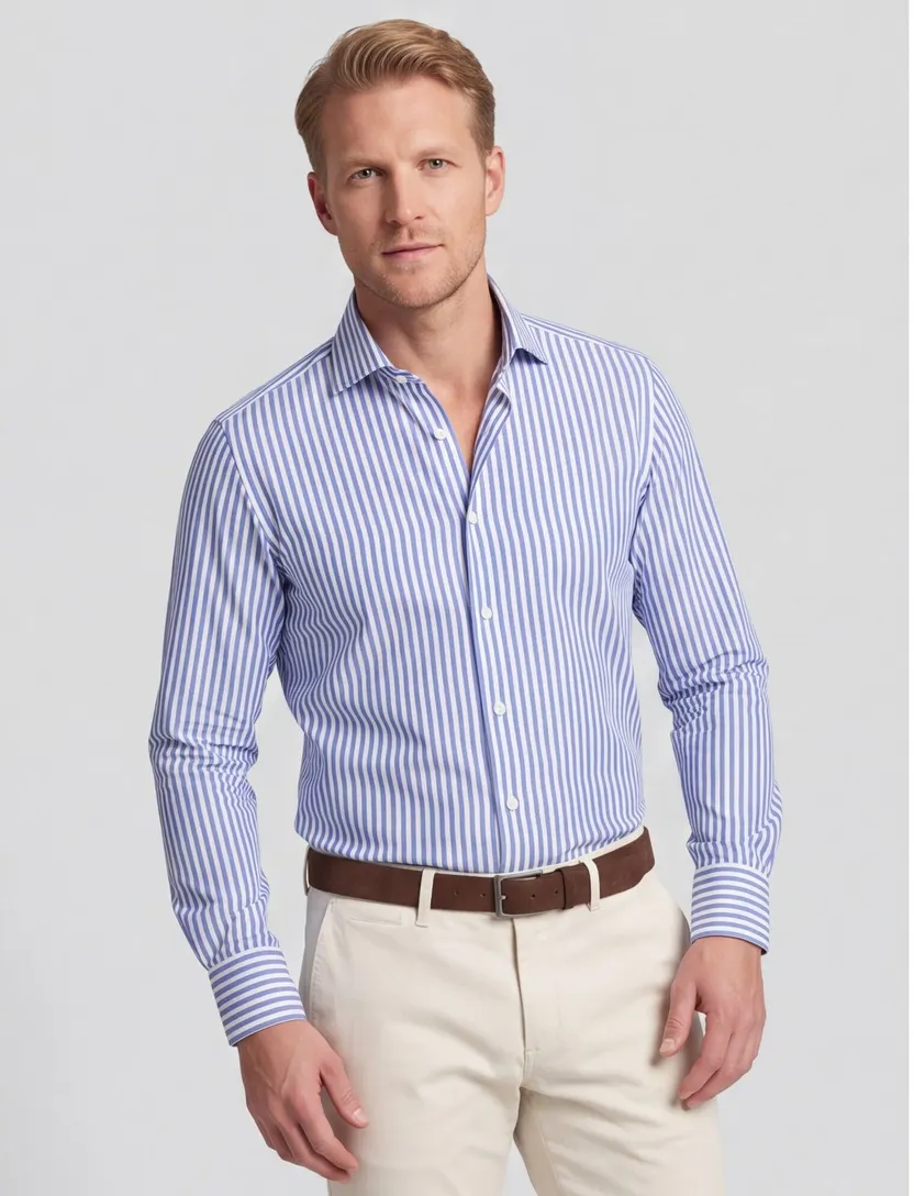 Blauw wit gestreept John Miller overhemd ml 7