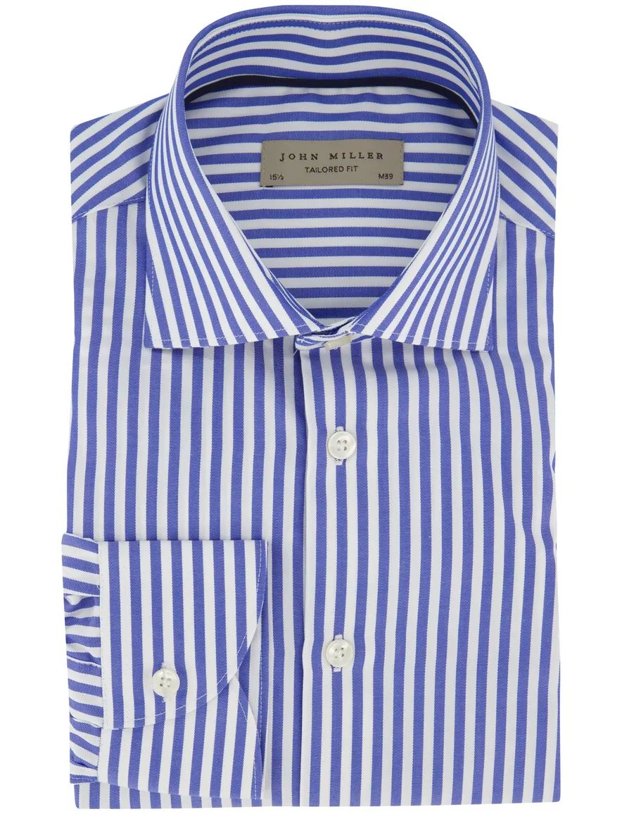 Overhemd John Miller mouwlengte 7 blauw gestreept
