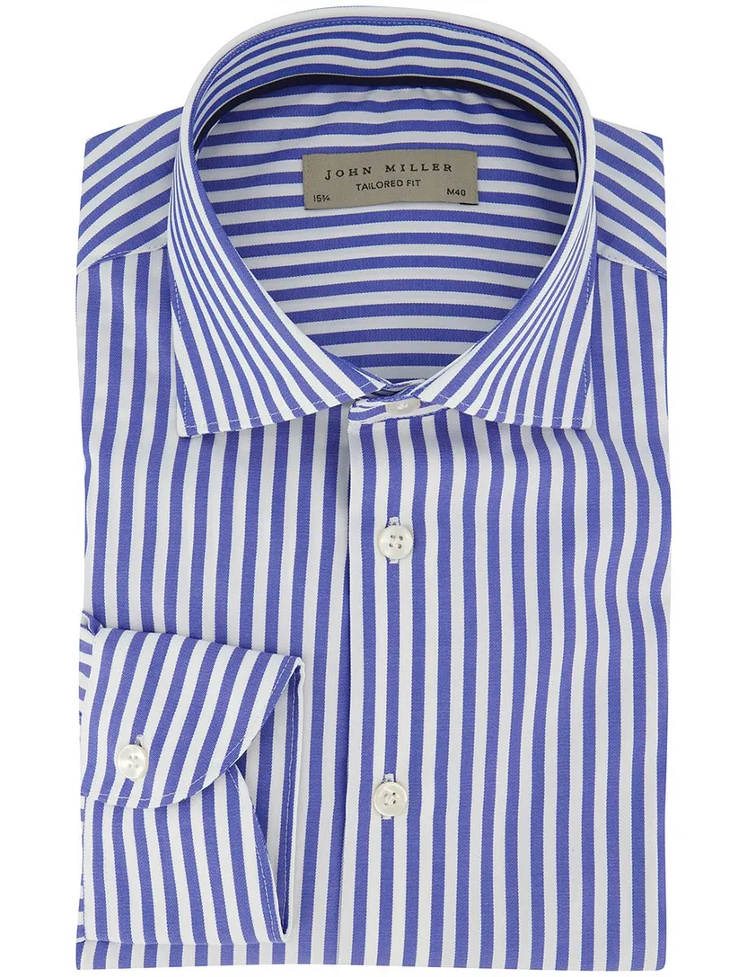 Overhemd John Miller Tailored Fit blauw wit gestreept katoen