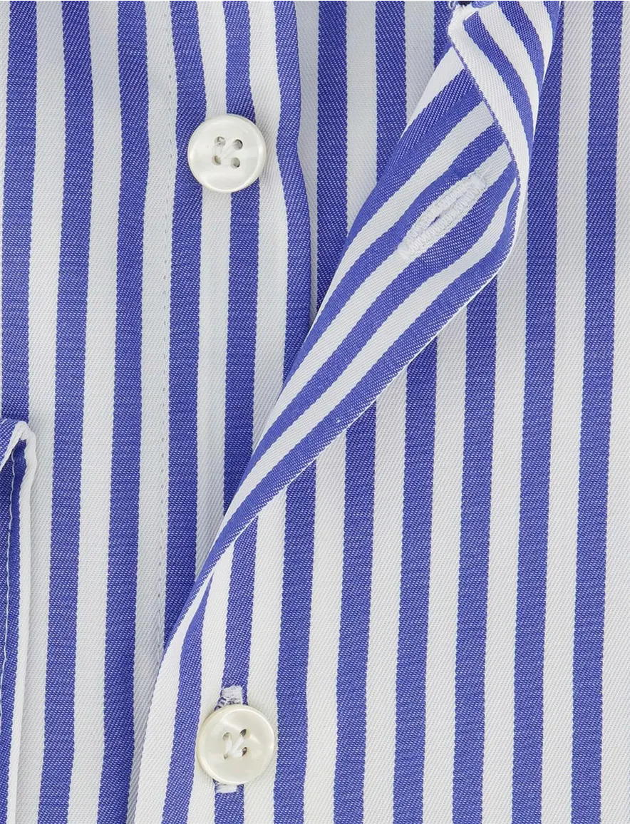 John Miller Tailored Fit Overhemd blauw wit katoen gestreept