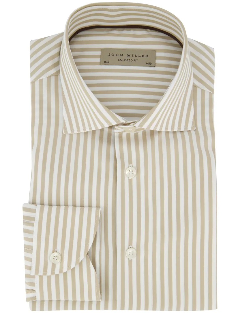 Beige gestreept John Miller overhemd ml 5
