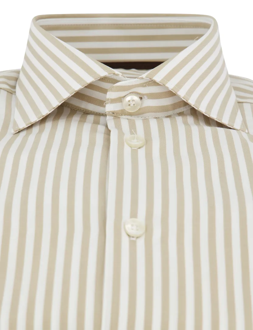 Beige gestreept John Miller overhemd ml 5