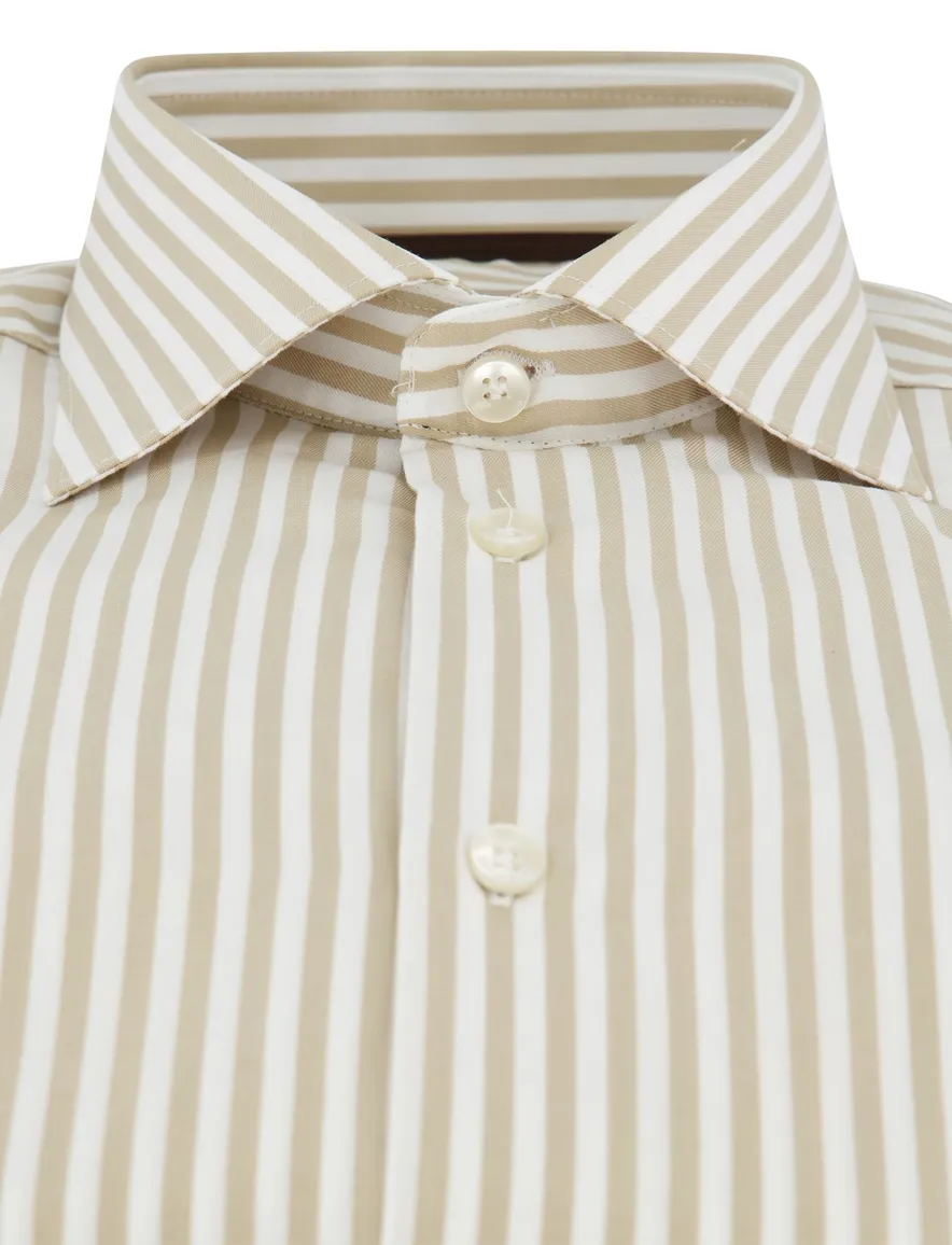 Overhemd John Miller Tailored Fit ml 5 beige gestreept